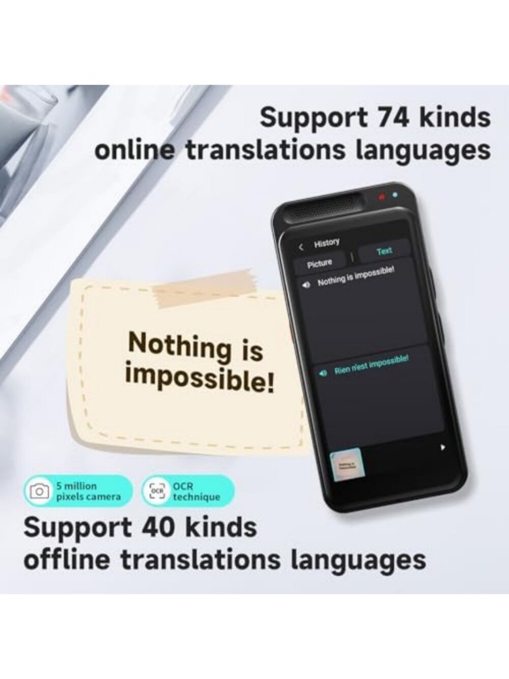 Portable Language Translator Device - 150+ Languages, Real-Time Voice/Text/Photo - Picture 7 of 7